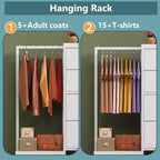 Cómoda con perchero, armario pequeño de 4 cajones para dormitorio, cómoda de tela reversible para niños con perchero, torre de almacenamiento alta, 111,76 cm de alto
