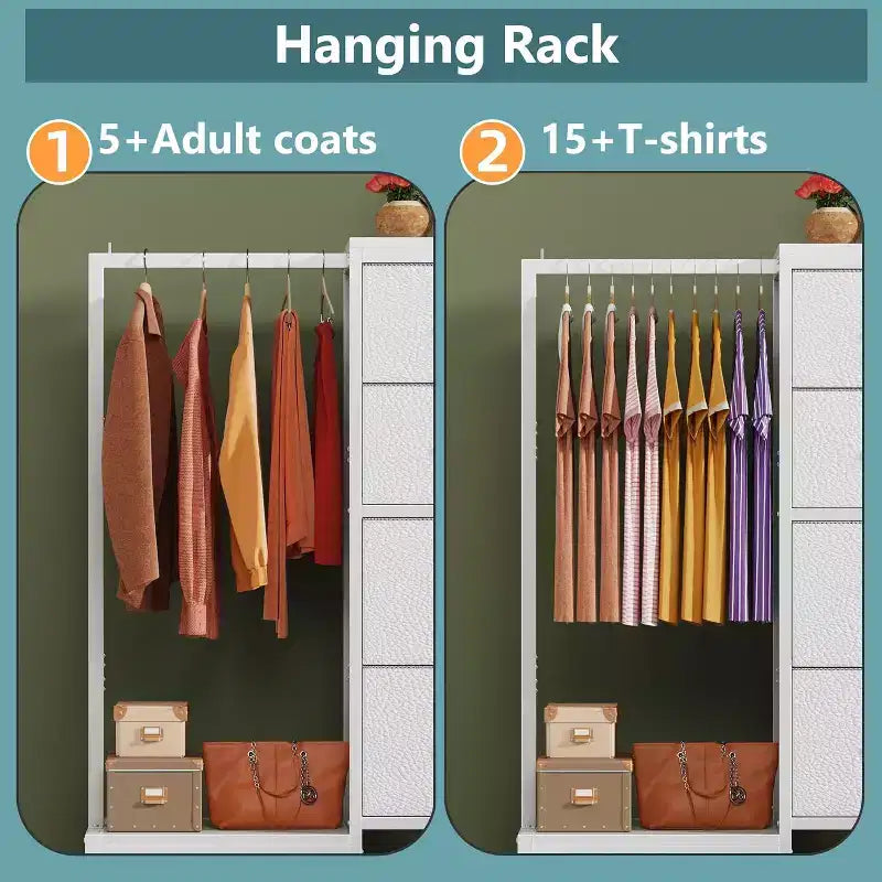 Cómoda con perchero, armario pequeño de 4 cajones para dormitorio, cómoda de tela reversible para niños con perchero, torre de almacenamiento alta, 111,76 cm de alto