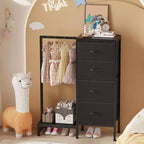 Cómoda con perchero, armario pequeño de 4 cajones para dormitorio, cómoda de tela reversible para niños con perchero, torre de almacenamiento alta, 111,76 cm de alto