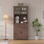72 in Tall Kitchen Pantry Cabinet, Kitchen Hutch Bar Cabinet with Microwave Stand, Cupboard with Drawers Glass Doors for Dining Room, Living Room