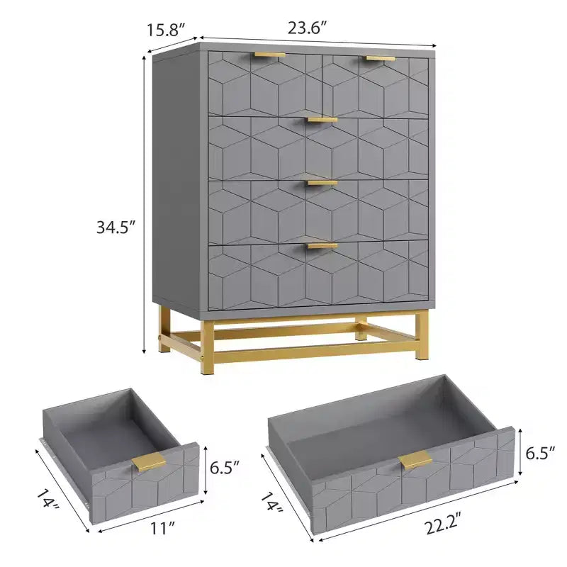Cómoda para dormitorio, cómoda negra de 5 cajones con patas de metal, organizador de almacenamiento ancho moderno para sala de estar o entrada