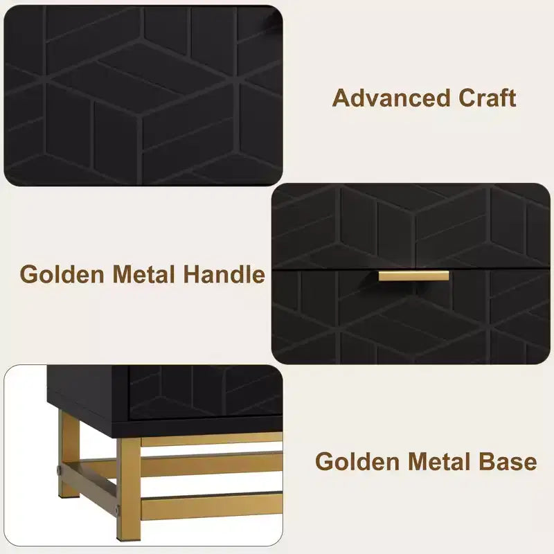 Cómoda para dormitorio, cómoda negra de 5 cajones con patas de metal, organizador de almacenamiento ancho moderno para sala de estar o entrada