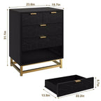 Cómoda para dormitorio, cómoda negra de 5 cajones con patas de metal, organizador de almacenamiento ancho moderno para sala de estar o entrada
