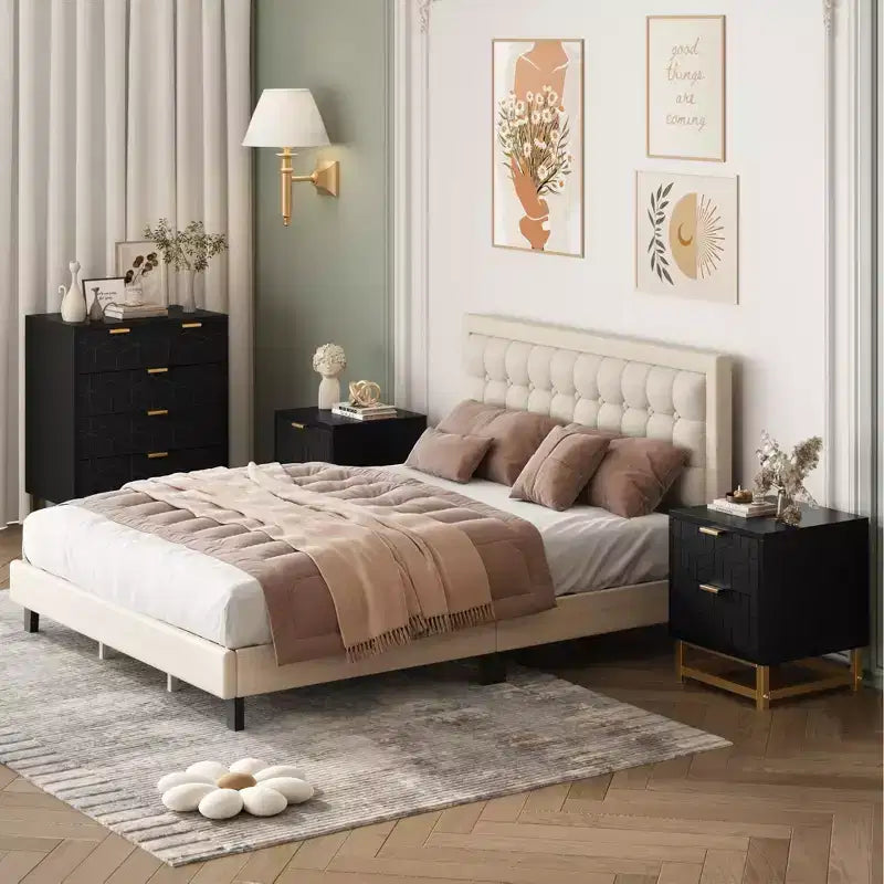 Cómoda para dormitorio, cómoda negra de 5 cajones con patas de metal, organizador de almacenamiento ancho moderno para sala de estar o entrada