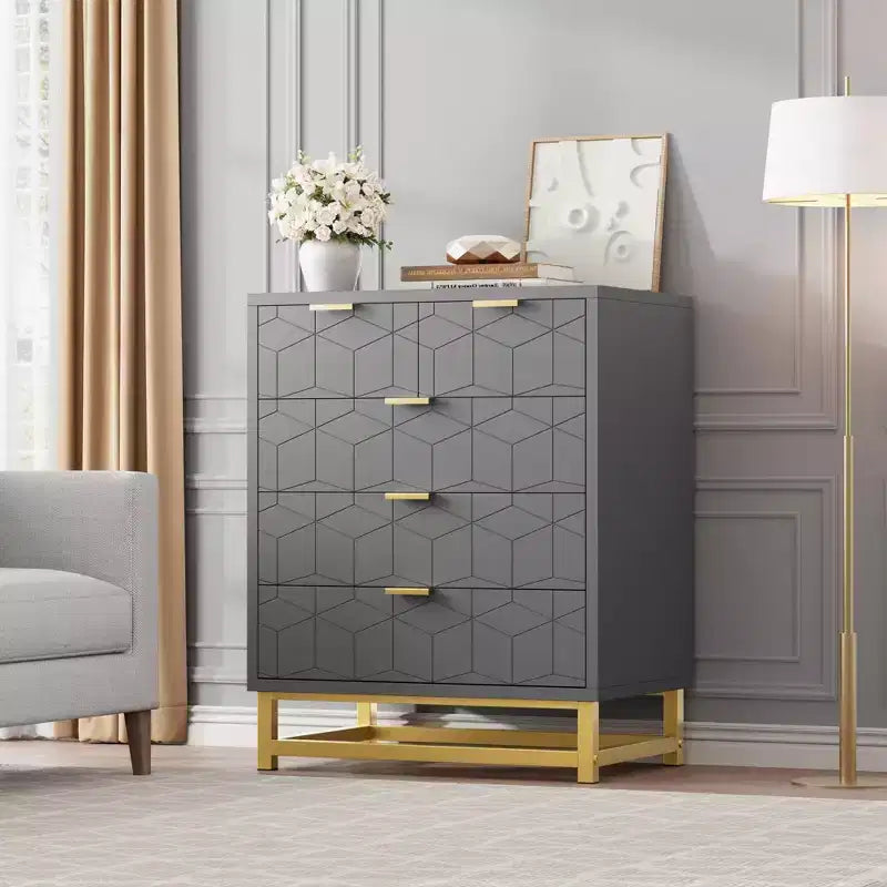 Cómoda para dormitorio, cómoda negra de 5 cajones con patas de metal, organizador de almacenamiento ancho moderno para sala de estar o entrada