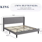 Estructura de cama con cabecero y laterales, de terciopelo beige con rayas verticales, 2 bolsillos de almacenamiento y soporte de láminas de madera resistente