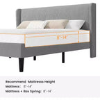 Estructura de cama con cabecero y laterales, de terciopelo beige con rayas verticales, 2 bolsillos de almacenamiento y soporte de láminas de madera resistente