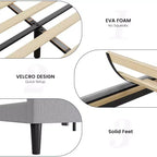 Estructura de cama con cabecero y laterales, de terciopelo beige con rayas verticales, 2 bolsillos de almacenamiento y soporte de láminas de madera resistente