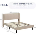 Estructura de cama con cabecero y laterales, de terciopelo beige con rayas verticales, 2 bolsillos de almacenamiento y soporte de láminas de madera resistente