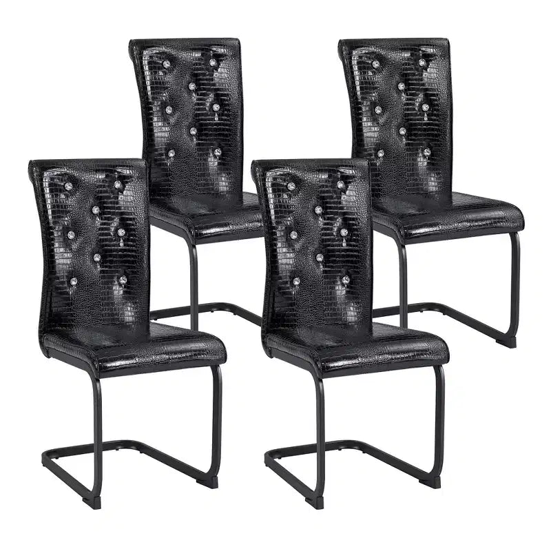 Juego de 2 sillas de comedor retro tapizadas en piel de cocodrilo con patas de metal negro