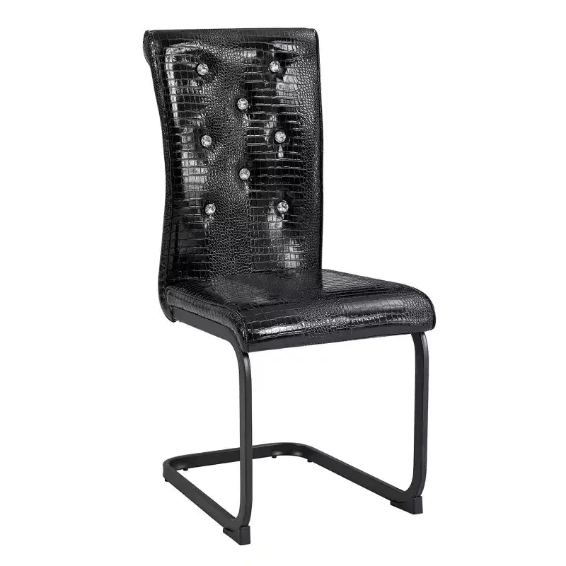 Juego de 2 sillas de comedor retro tapizadas en piel de cocodrilo con patas de metal negro