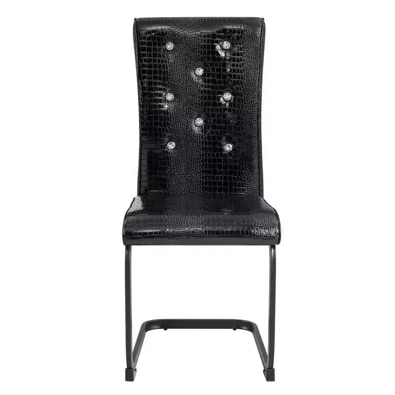 Juego de 2 sillas de comedor retro tapizadas en piel de cocodrilo con patas de metal negro