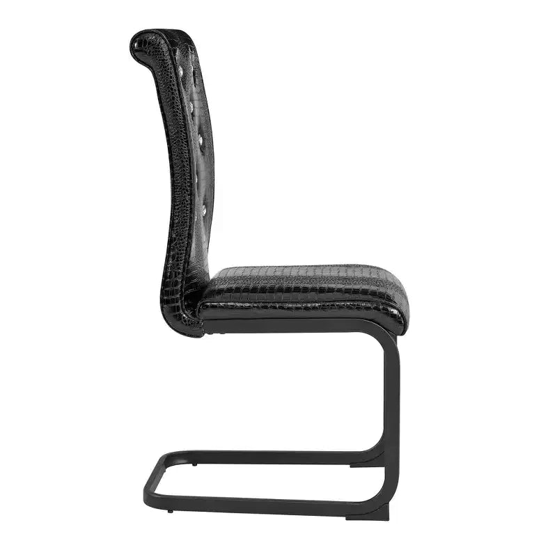 Juego de 2 sillas de comedor retro tapizadas en piel de cocodrilo con patas de metal negro