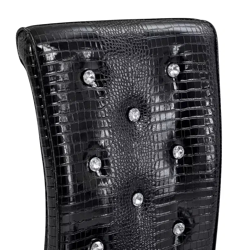 Juego de 2 sillas de comedor retro tapizadas en piel de cocodrilo con patas de metal negro
