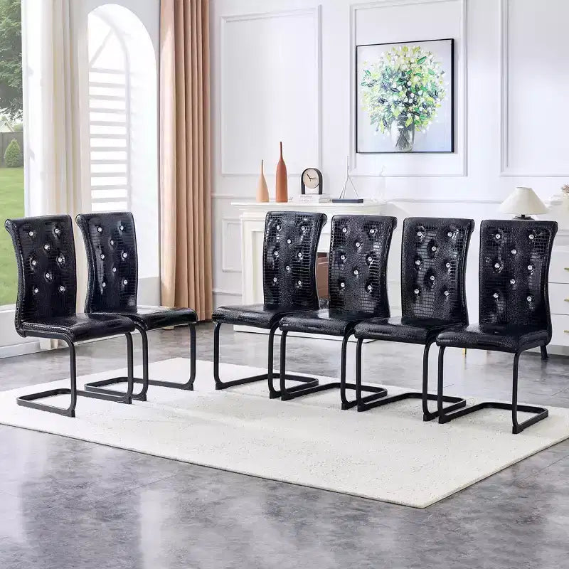 Juego de 2 sillas de comedor retro tapizadas en piel de cocodrilo con patas de metal negro