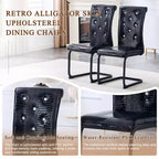 Juego de 2 sillas de comedor retro tapizadas en piel de cocodrilo con patas de metal negro