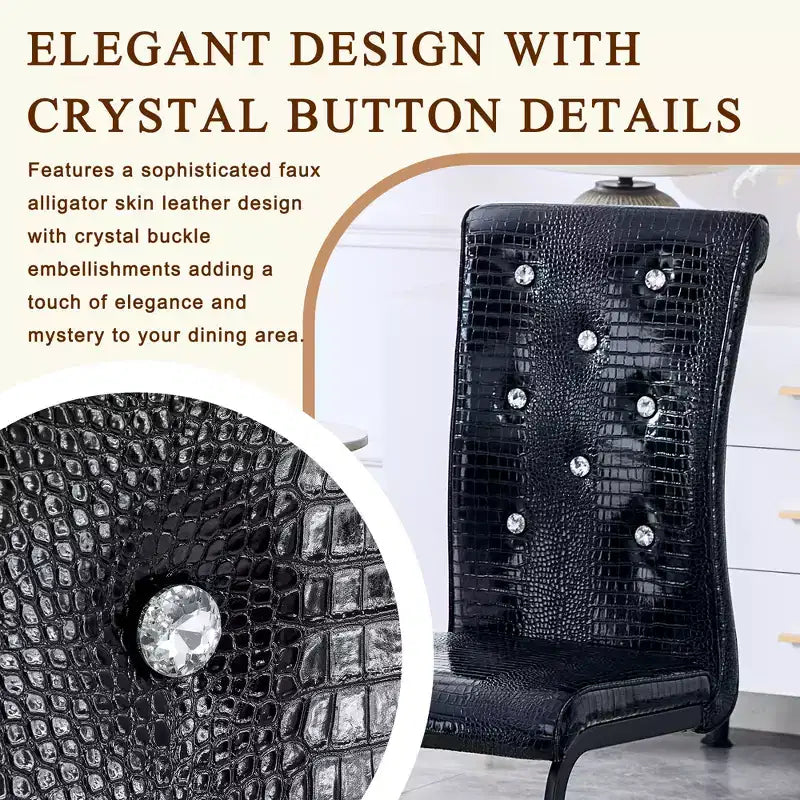 Juego de 2 sillas de comedor retro tapizadas en piel de cocodrilo con patas de metal negro