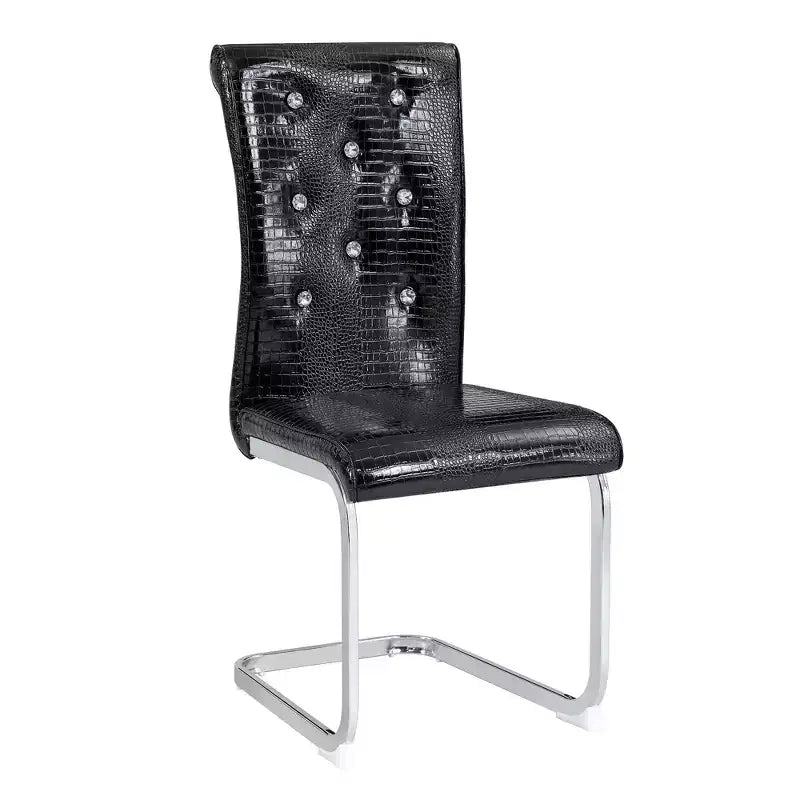Juego de 4 sillas de comedor retro tapizadas con patrón de piel de cocodrilo y detalles de hebilla de cristal, patas de metal galvanizado
