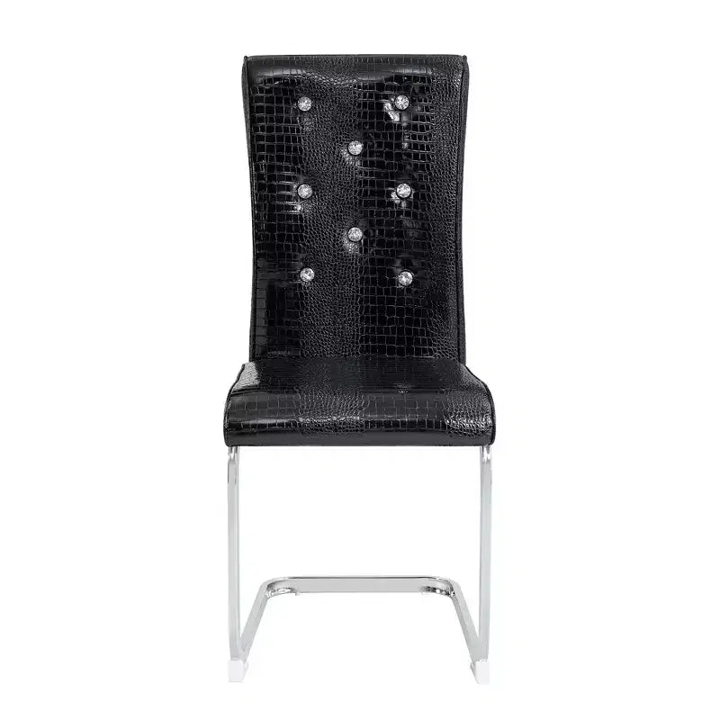 Juego de 4 sillas de comedor retro tapizadas con patrón de piel de cocodrilo y detalles de hebilla de cristal, patas de metal galvanizado