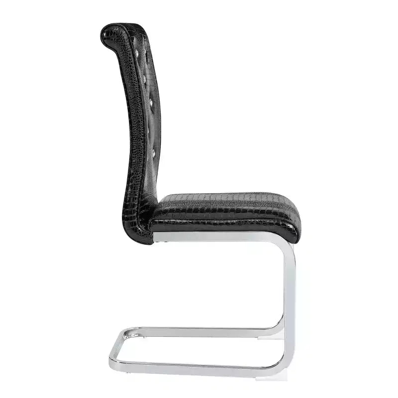 Juego de 4 sillas de comedor retro tapizadas con patrón de piel de cocodrilo y detalles de hebilla de cristal, patas de metal galvanizado