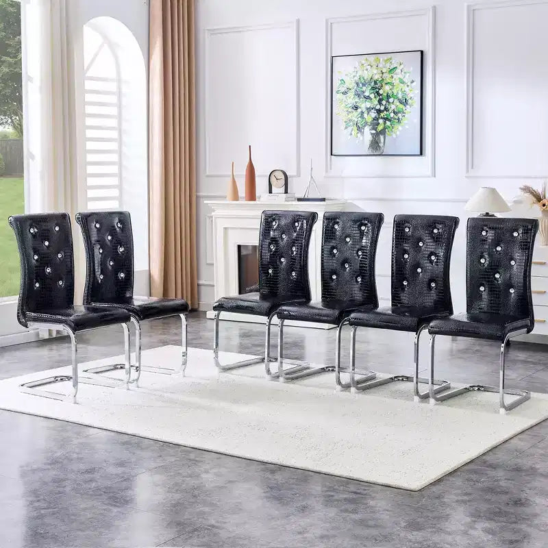 Juego de 4 sillas de comedor retro tapizadas con patrón de piel de cocodrilo y detalles de hebilla de cristal, patas de metal galvanizado