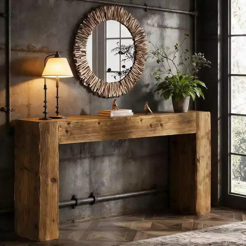 Mesa consola, mesa de madera maciza estilo rústico para recibidor y entrada
