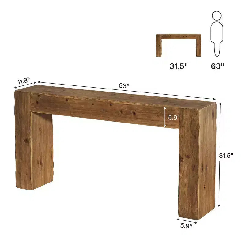 Mesa consola, mesa de madera maciza estilo rústico para recibidor y entrada