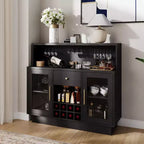 Mueble Bar Premium de 2 Niveles con Puertas de Cristal y Cajones de Almacenamiento - Versátil Mueble Bar para Cocina, Comedor, Oficina, Sala de Juegos