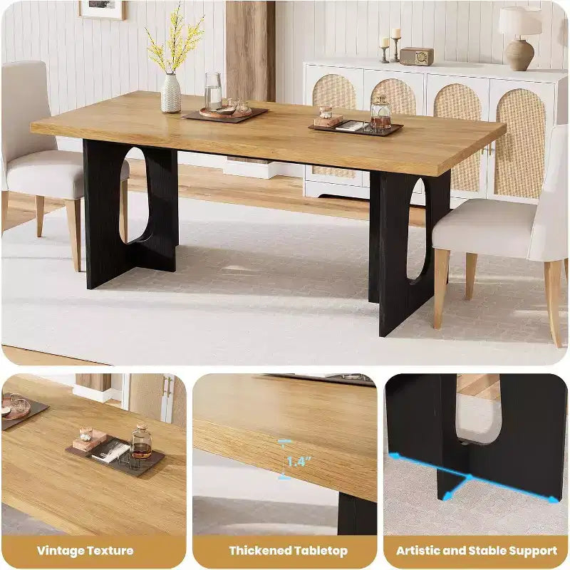 71 Mesa de comedor moderna para 6-10, mesa de cocina rectangular para reuniones familiares con una base de pedestal resistente