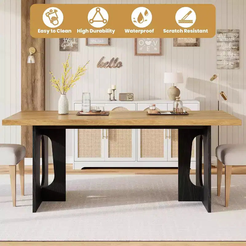 71 Mesa de comedor moderna para 6-10, mesa de cocina rectangular para reuniones familiares con una base de pedestal resistente