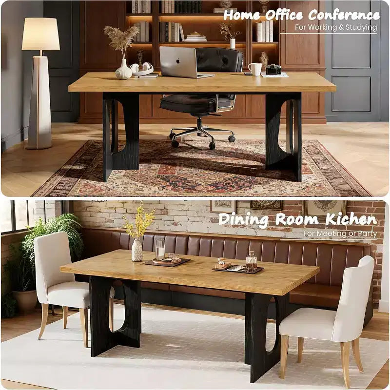 71 Mesa de comedor moderna para 6-10, mesa de cocina rectangular para reuniones familiares con una base de pedestal resistente