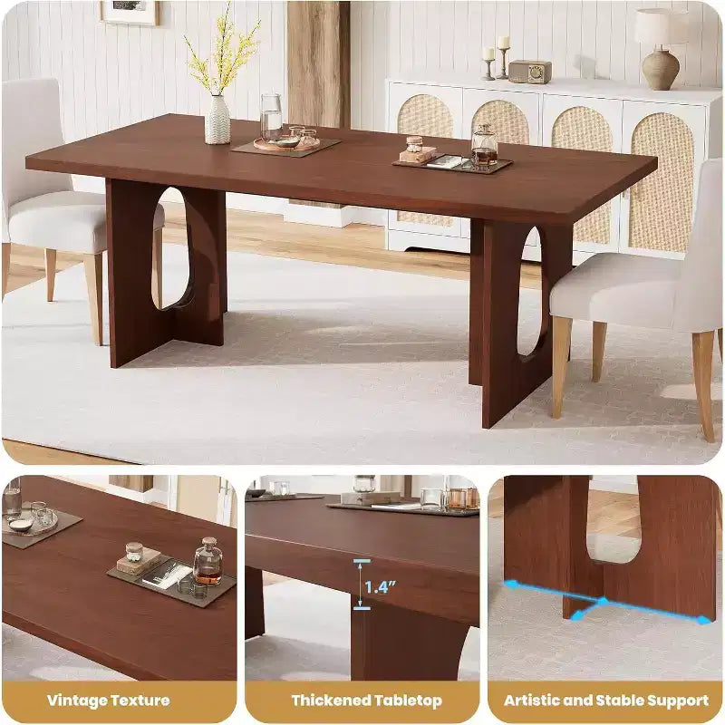 71 Mesa de comedor moderna para 6-10, mesa de cocina rectangular para reuniones familiares con una base de pedestal resistente