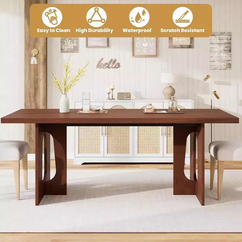 71 Mesa de comedor moderna para 6-10, mesa de cocina rectangular para reuniones familiares con una base de pedestal resistente