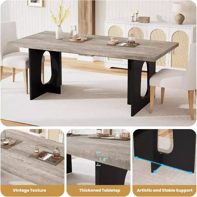 71 Mesa de comedor moderna para 6-10, mesa de cocina rectangular para reuniones familiares con una base de pedestal resistente