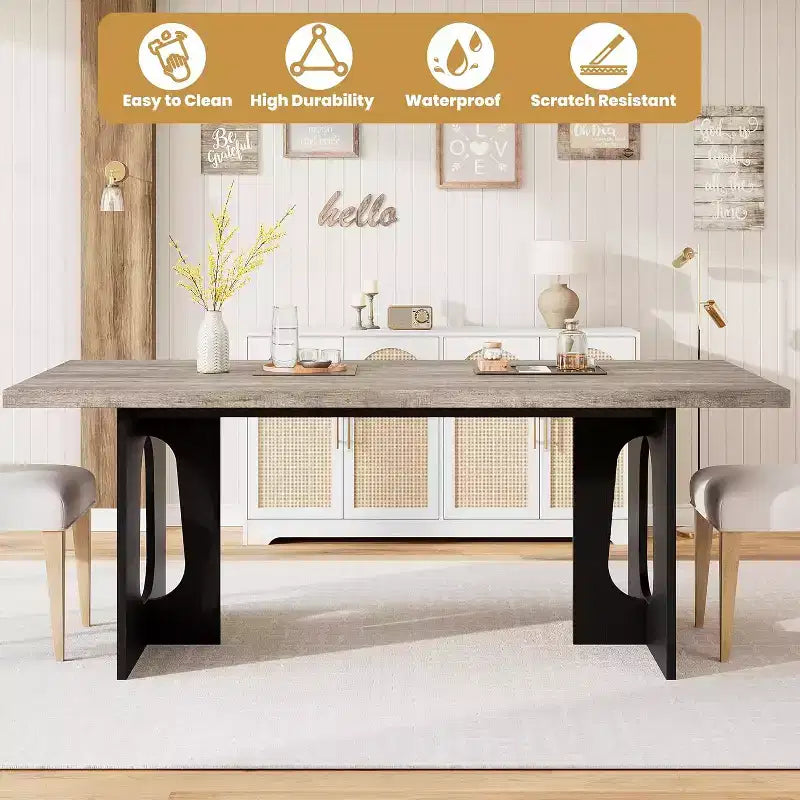 71 Mesa de comedor moderna para 6-10, mesa de cocina rectangular para reuniones familiares con una base de pedestal resistente