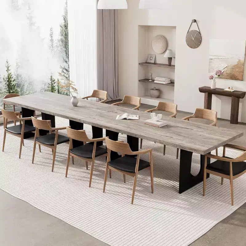 71 Mesa de comedor moderna para 6-10, mesa de cocina rectangular para reuniones familiares con una base de pedestal resistente