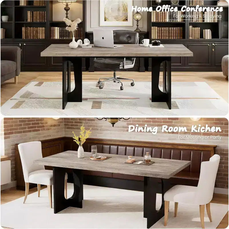 71 Mesa de comedor moderna para 6-10, mesa de cocina rectangular para reuniones familiares con una base de pedestal resistente