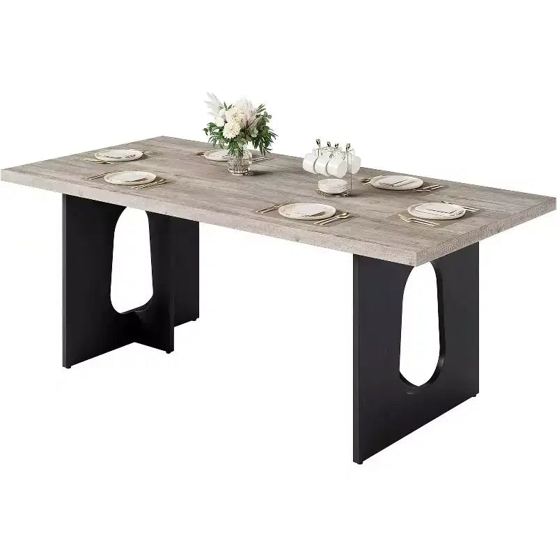 71 Mesa de comedor moderna para 6-10, mesa de cocina rectangular para reuniones familiares con una base de pedestal resistente