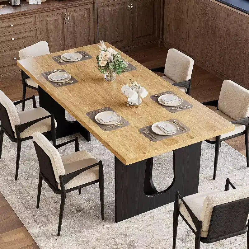 71 Mesa de comedor moderna para 6-10, mesa de cocina rectangular para reuniones familiares con una base de pedestal resistente