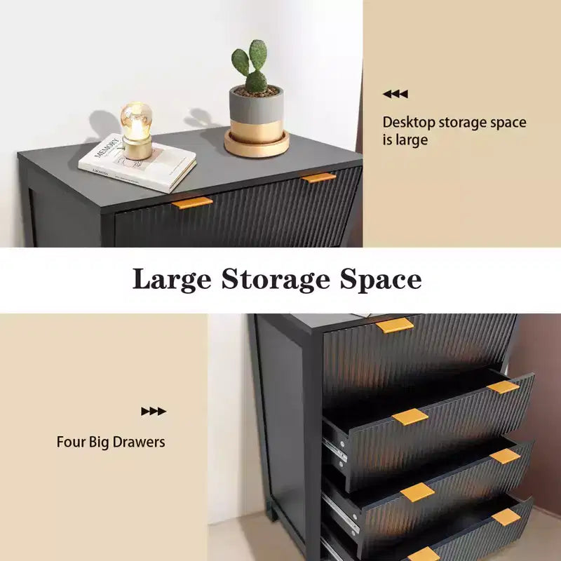 Cómoda para dormitorio, cómoda de madera maciza estilo rústico de 4 cajones, cajonera vintage con patas cónicas