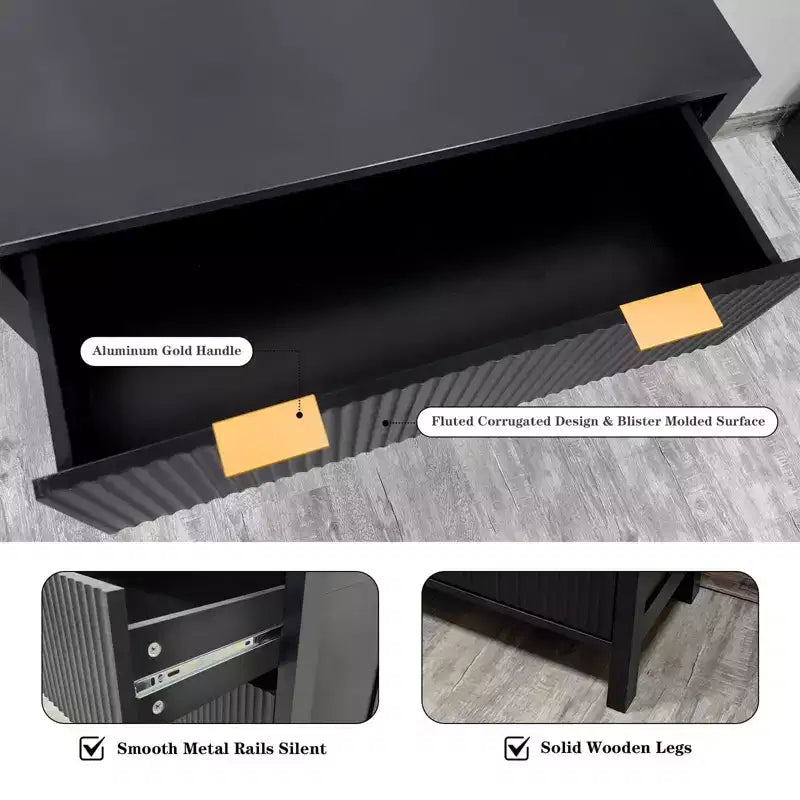 Cómoda para dormitorio, cómoda de madera maciza estilo rústico de 4 cajones, cajonera vintage con patas cónicas