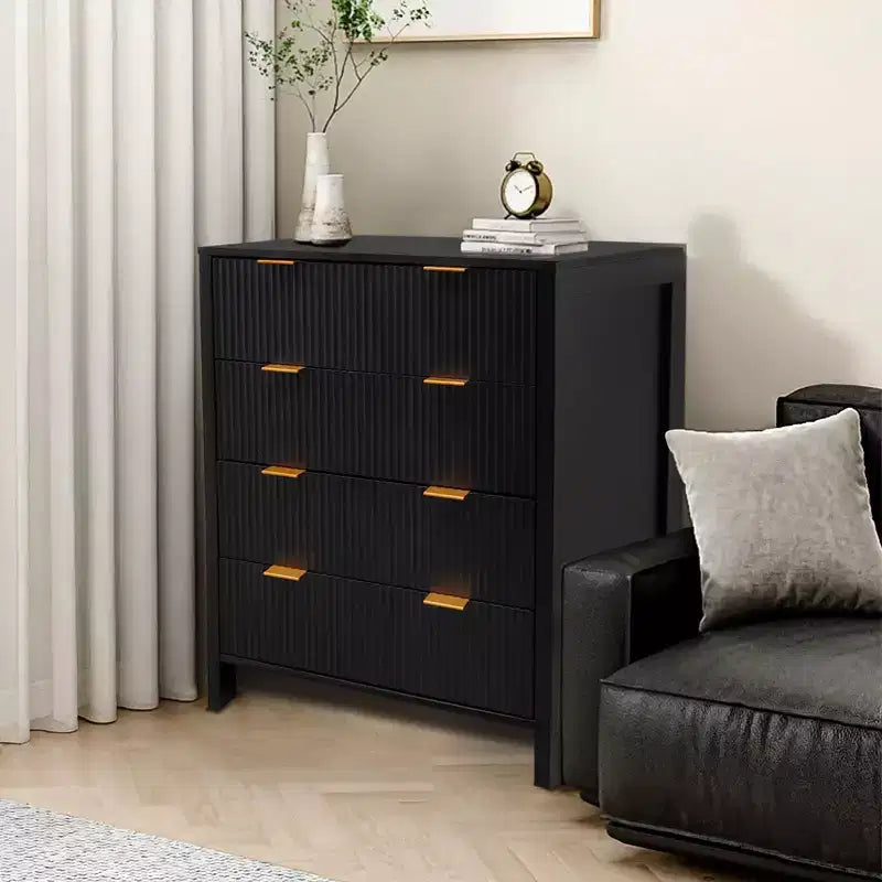 Cómoda para dormitorio, cómoda de madera maciza estilo rústico de 4 cajones, cajonera vintage con patas cónicas