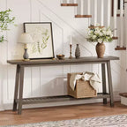 Mesa de entrada de madera de 71 pulgadas con almacenamiento, mesa consola estrecha de 2 niveles estilo rústico, para sala de estar, pasillo, entrada, detrás del sofá, fácil montaje