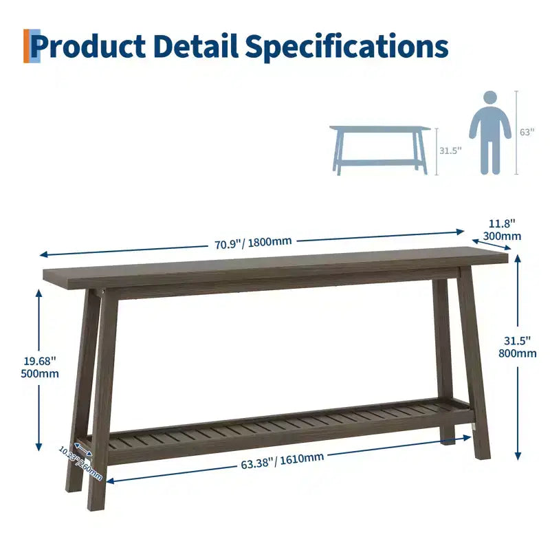 Mesa de entrada de madera de 71 pulgadas con almacenamiento, mesa consola estrecha de 2 niveles estilo rústico, para sala de estar, pasillo, entrada, detrás del sofá, fácil montaje
