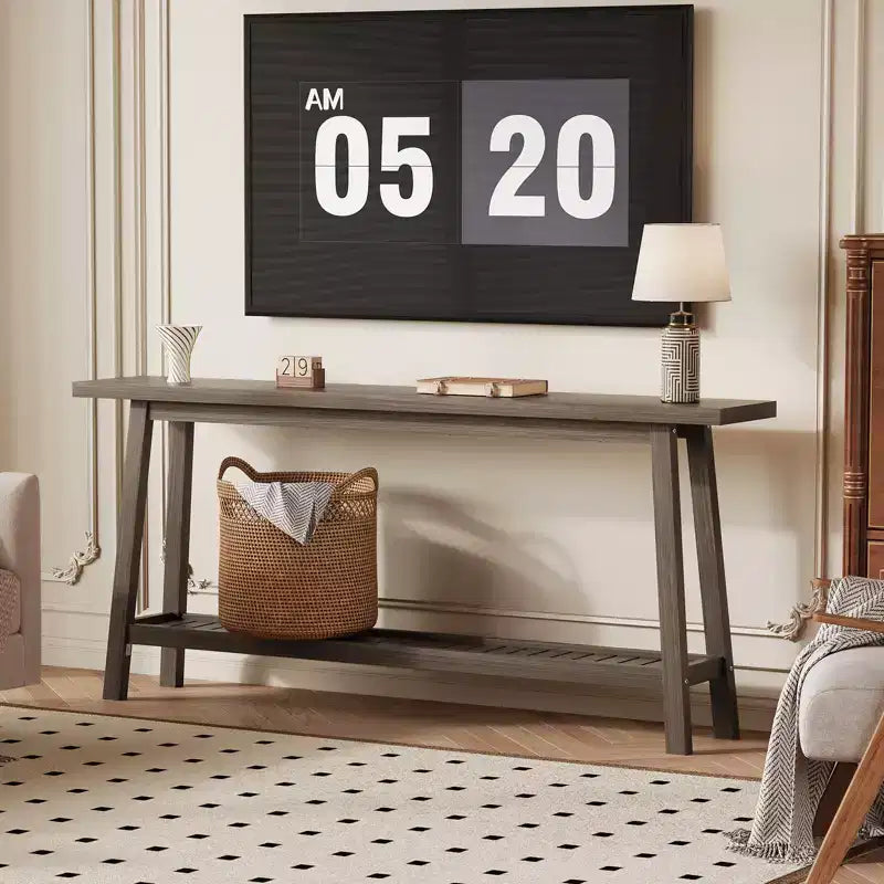 Mesa de entrada de madera de 71 pulgadas con almacenamiento, mesa consola estrecha de 2 niveles estilo rústico, para sala de estar, pasillo, entrada, detrás del sofá, fácil montaje