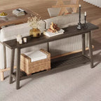Mesa de entrada de madera de 71 pulgadas con almacenamiento, mesa consola estrecha de 2 niveles estilo rústico, para sala de estar, pasillo, entrada, detrás del sofá, fácil montaje