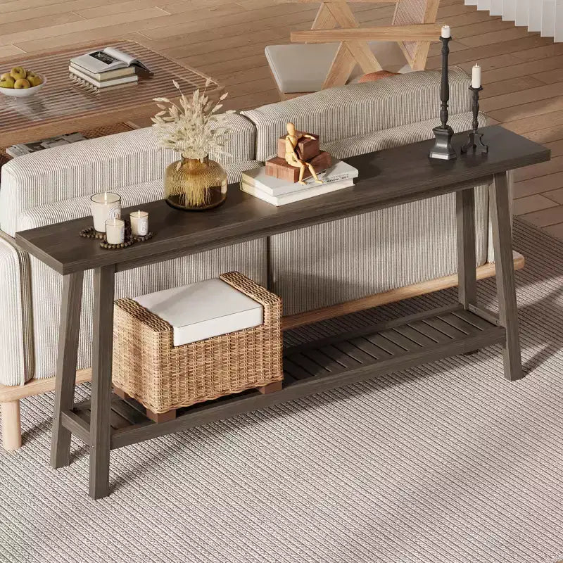 Mesa de entrada de madera de 71 pulgadas con almacenamiento, mesa consola estrecha de 2 niveles estilo rústico, para sala de estar, pasillo, entrada, detrás del sofá, fácil montaje