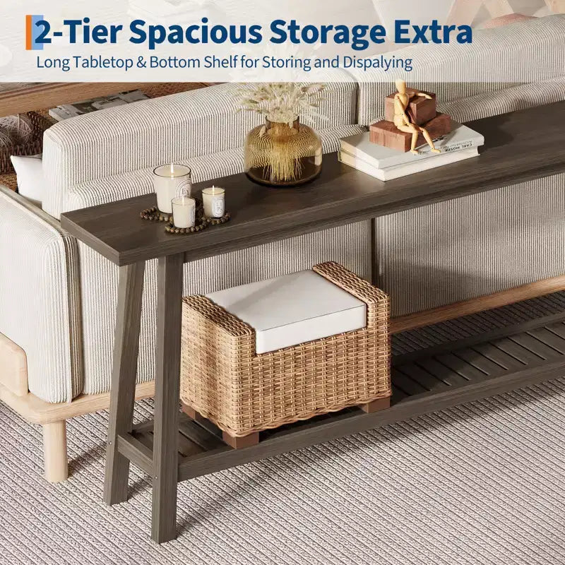 Mesa de entrada de madera de 71 pulgadas con almacenamiento, mesa consola estrecha de 2 niveles estilo rústico, para sala de estar, pasillo, entrada, detrás del sofá, fácil montaje