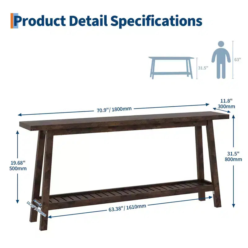 Mesa de entrada de madera de 71 pulgadas con almacenamiento, mesa consola estrecha de 2 niveles estilo rústico, para sala de estar, pasillo, entrada, detrás del sofá, fácil montaje