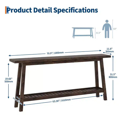 Mesa de entrada de madera de 71 pulgadas con almacenamiento, mesa consola estrecha de 2 niveles estilo rústico, para sala de estar, pasillo, entrada, detrás del sofá, fácil montaje